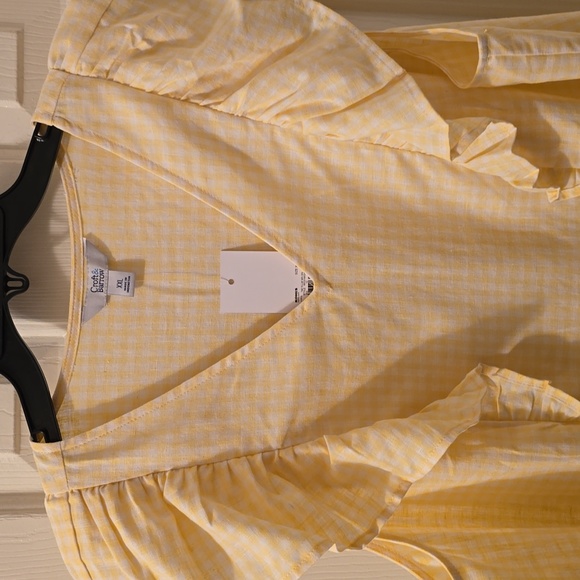 CROFT & BARROW WOMENS PLUS YELOW & WHITE GINGHAM TOP RUFFLED SLEEVES SIZE XXL - Picture 4 of 16